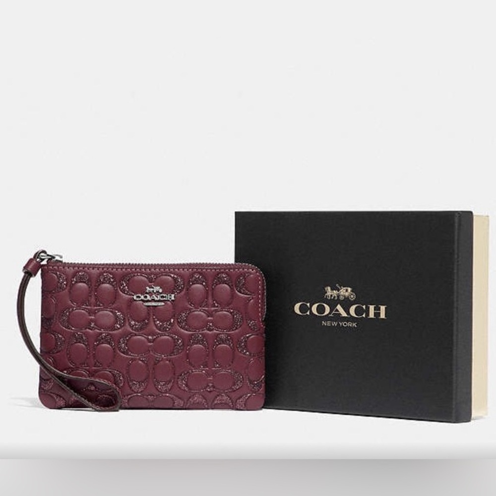 Coach Signature C Burgundy Glitter Wristlet